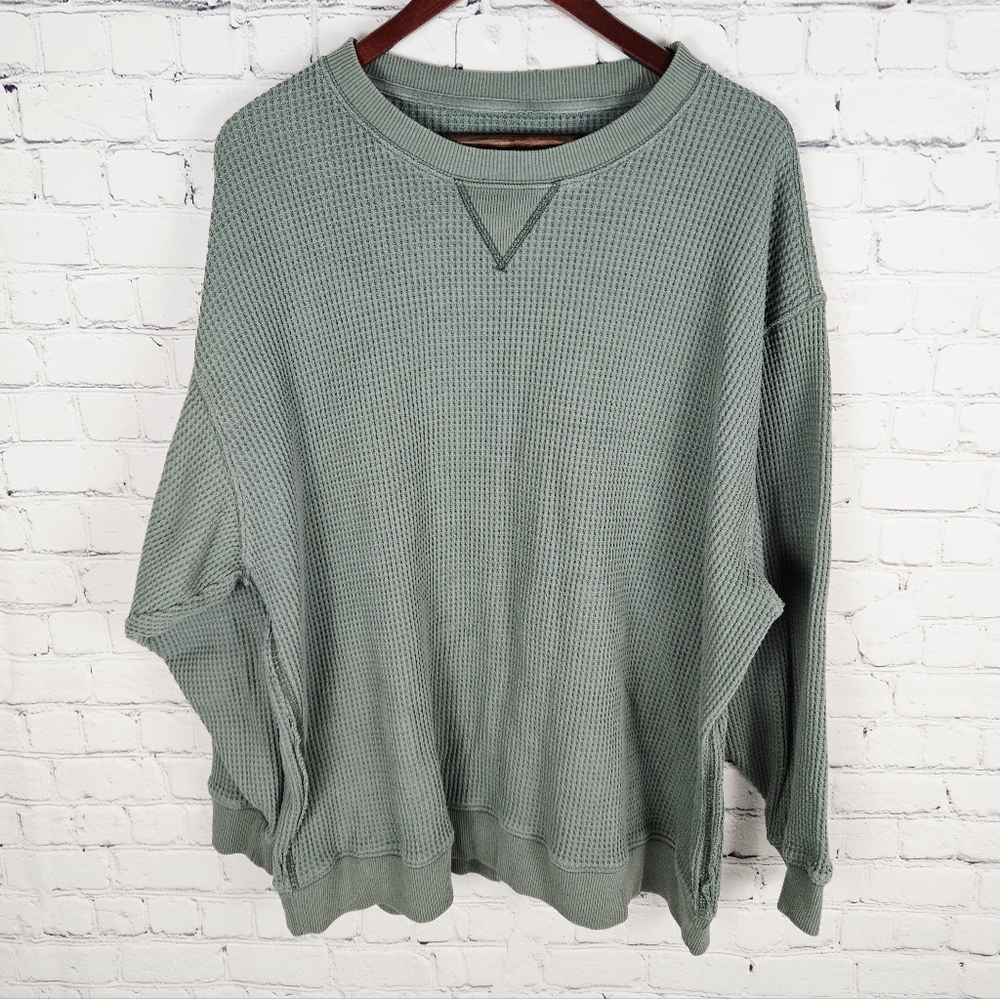 AERIE | The Sweat waffle knit long sleeve crewneck top